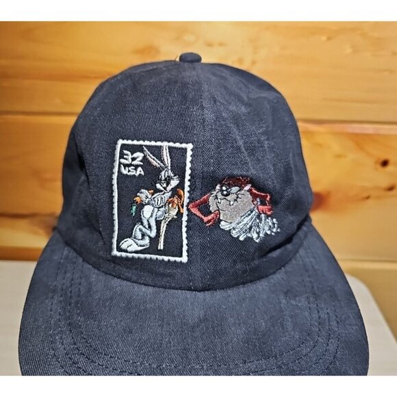 VINTAGE Looney Tunes Hat Cap Made in USA Stamp Collection Bugs Bunny & Taz 90s - Picture 9 of 13